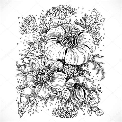 50 foto storiche rare che mostrano gli eventi da una nuova prospettiva. Disegno in bianco e nero fantasia fiore e foglie composizione - Grafica Vettoriale © yadviga ...