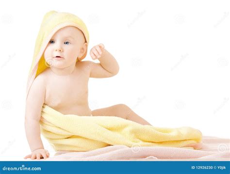 Small Child With Yellow Towel Stock Photo Image Of Baby Stare 12926230