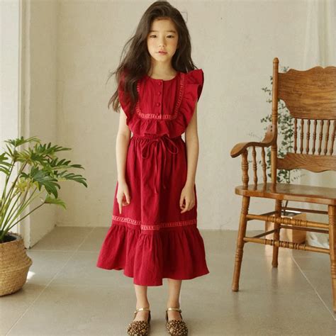 Child Summer Dress Princess Long Dress Quality Red Baby Girls Dress
