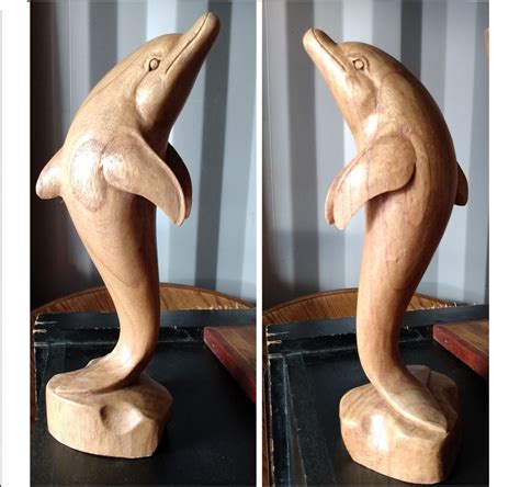 Wood Hand Carved Dolphin Porpoise 12x4 Beautifully Done Etsy