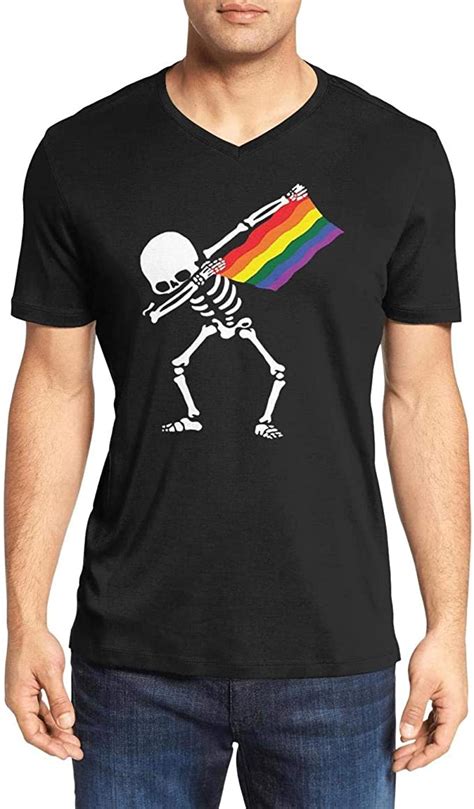 Amazon Com Gay Pride Lgbt Skull Rainbow Dabbing Skeleton V Neck T