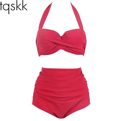 Tqskk 2019 New Halter High Waist Bikinis Sexy Solid Women Swimsuit