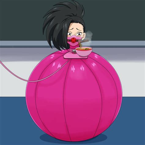 Momo Yaoyorozu Ball Bound In A Pink Rubber Ballsuit Gagged Collared