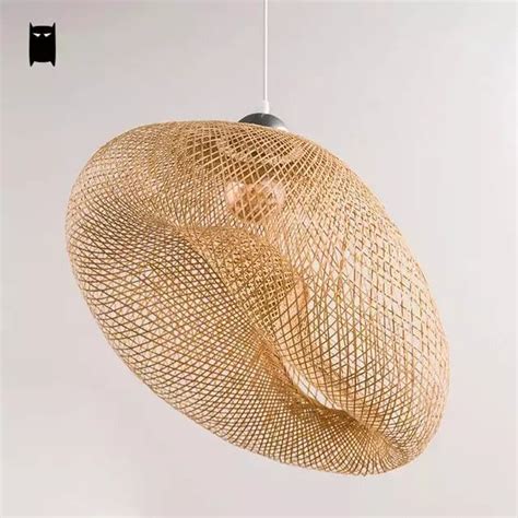 Bamboo Wicker Rattan Wave Shade Pendant Light Fixture Rustic Vintage