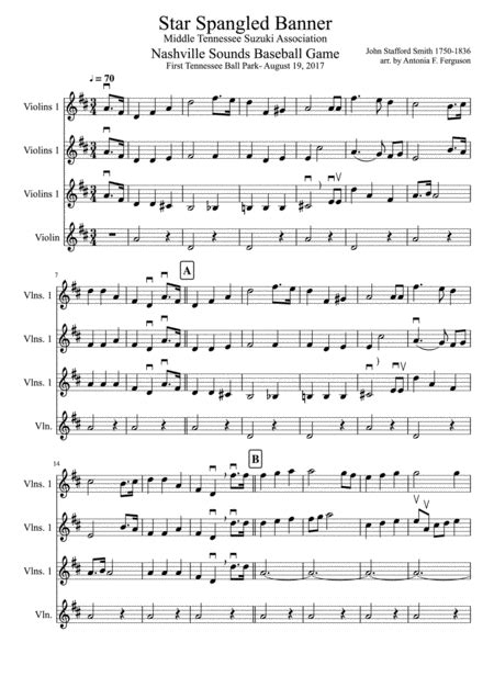 The Star Spangled Banner For Solo Violin Easy Key Of D Major Free Music