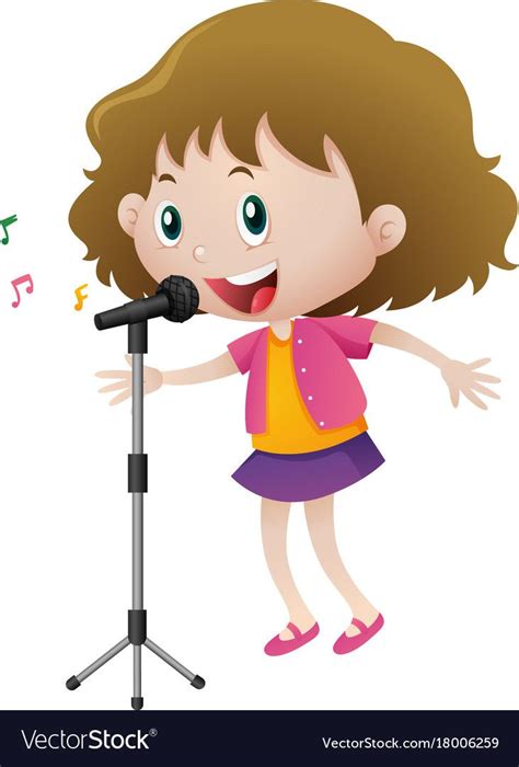 Happy Girl Singing On Microphone Royalty Free Vector Image Happy