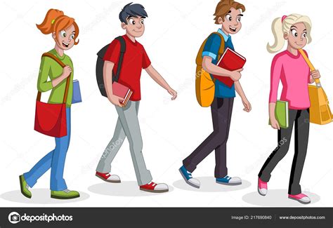 Imágenes animadas de estudiantes y profesores de escuela. Estudiantes Adolescentes Caminando Jóvenes Dibujos ...