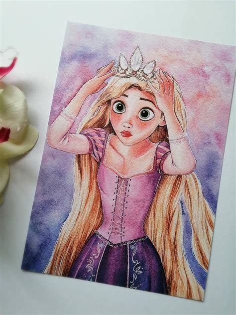 Disney Princess Watercolour Tangled Rapunzel Crown Tiara Fine Art Print