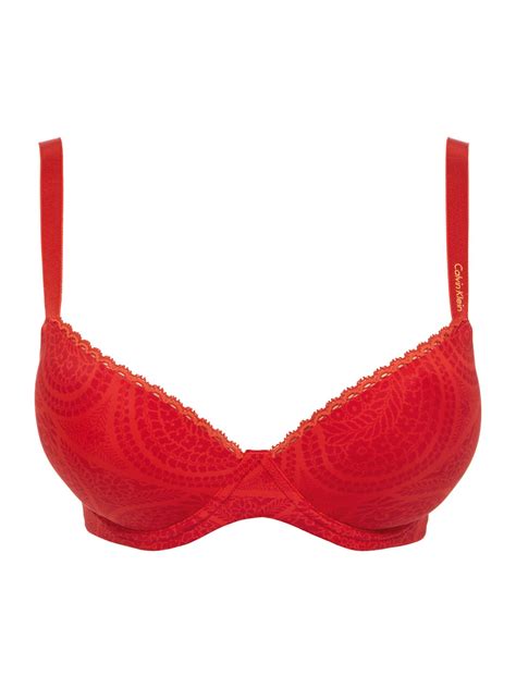 Calvin Klein Seductive Comfort Vertical Paisley Bra In Red Lyst