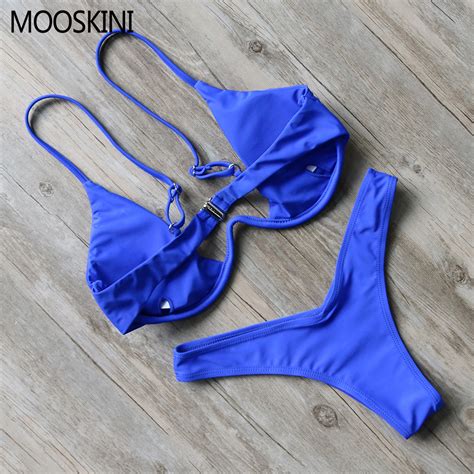 Mooskini Brand New Design Solid Swimwear Women Bikini Set Sexy Bandage