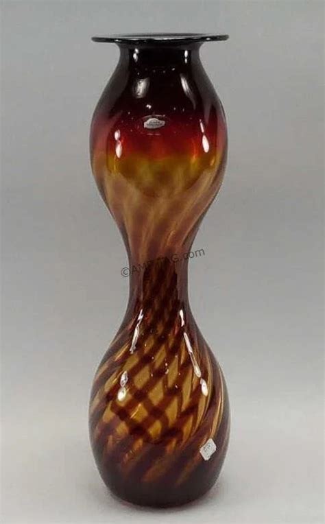 Blenko Glass Tangerine Swirl 19 Signed Vase For Auction 2004 Richard Blenko Signed With Blenko