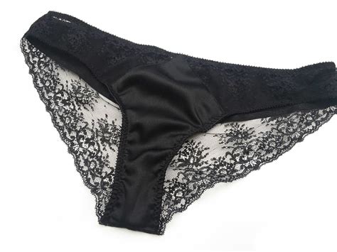 Silk Black Panties Black Lace Panties Lace Brief Lace Tanga