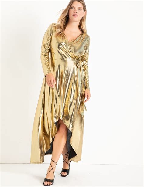 Metallic Maxi Wrap Dress Womens Plus Size Dresses Eloquii Plus