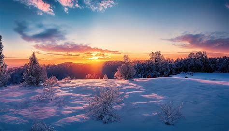 Premium Photo Fantastic Winter Landscape During Sunset Colorful Sky