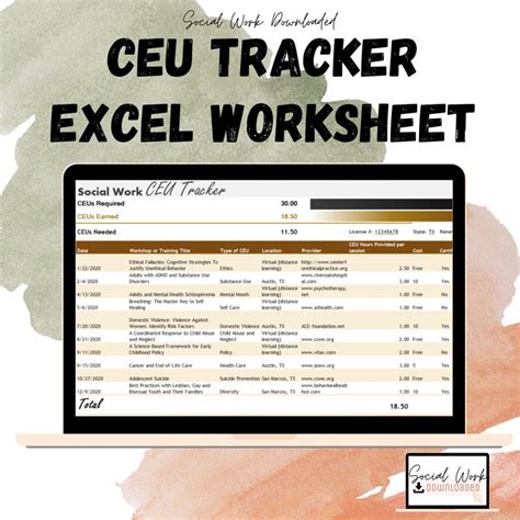 Social Work Ceu Tracker Excel Worksheet Template Social Work Etsy