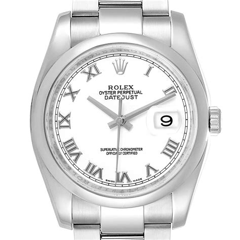 Rolex Datejust 36 White Roman Dial Steel Mens Watch 116200 Swisswatchexpo