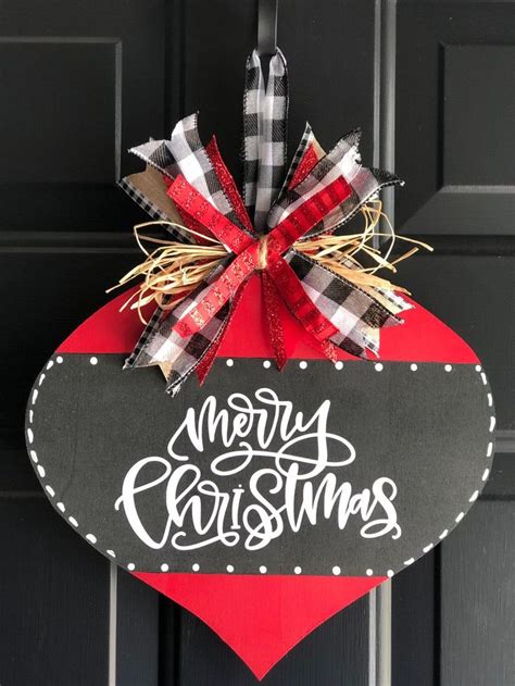 Merry Christmas Door Hanger Buffalo Plaid Farmhouse Style Christmas