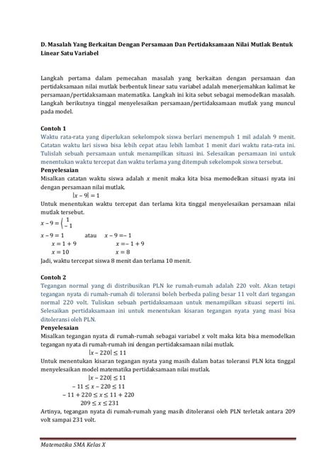 Contoh Soal Cerita Persamaan Nilai Mutlak Pembahasan Soal