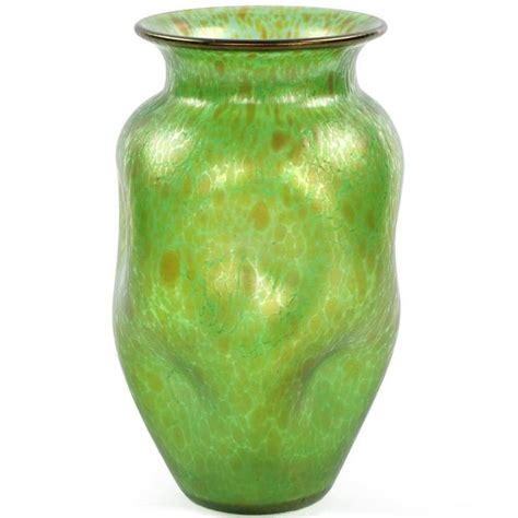 Art Nouveau Antique Green Iridescent Glass Vase Early 20th Century In 2022 Handblown Glass