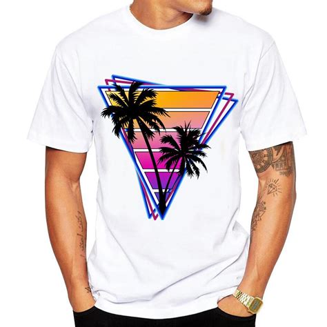Casual Mens T Shirt New Short Sleeved Summer Retro Style Synthwave