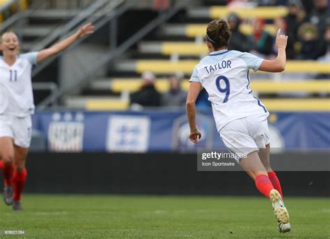 England Forward Jodie Taylor Celebrates After Making A Goal During
