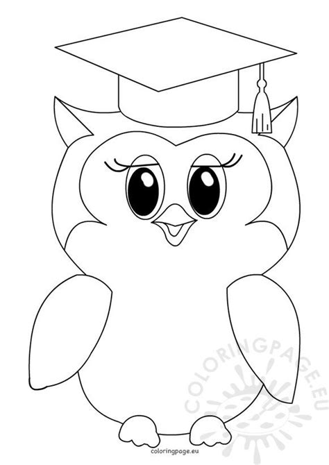 Commercial use and royalty free. Cute owl graduation - Coloring Page