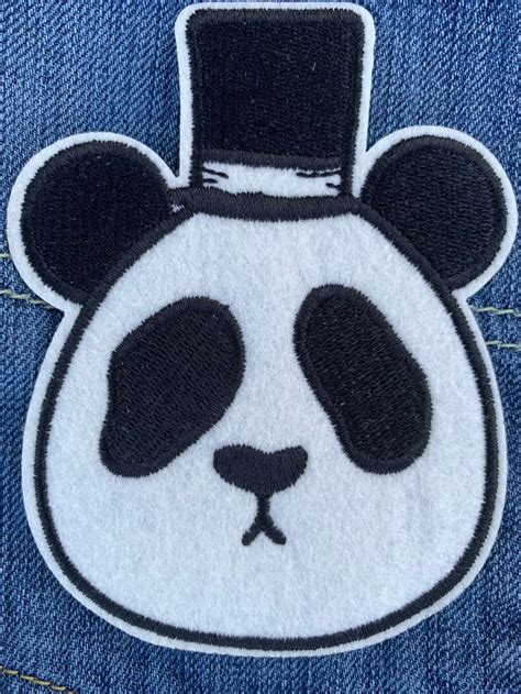Top Hat Panda Iron On Patch Large Panda In A Hat Patch Etsy