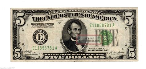 1928 B 5 Five Dollar Federal Reserve Note Richmond Va Circulated
