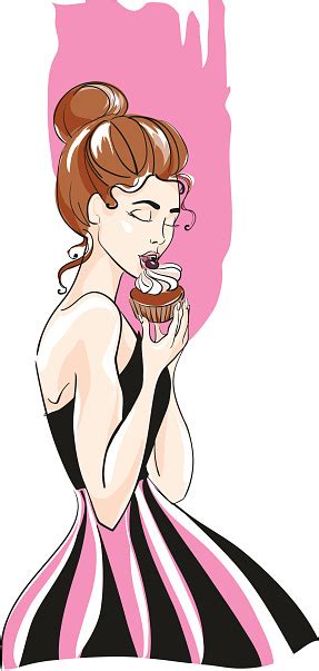 Ilustración De Cute Girl Eating A Cupcake On A White Background Y Más