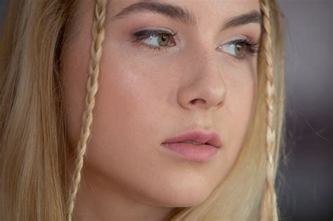 Blonde Women Pornstar Braids Face Hazel Eyes Freckles Looking Away Juicy Lips Russian