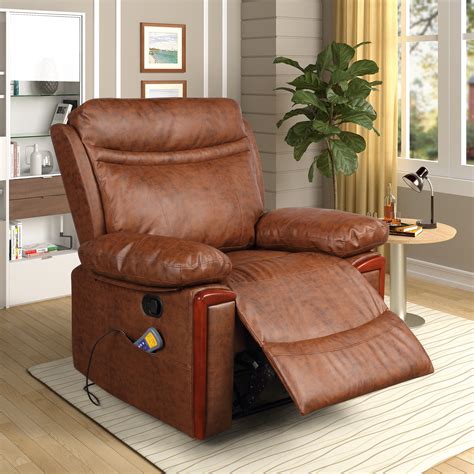 merax pu leather power massage recliner with remote control 8 heat and vibration modes brown