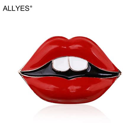 Allyes Sexy Red Lips Brooches For Women Girls Clothes Collar Lapel Pins