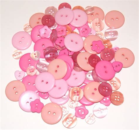 100 Pink Buttons With Holes Round Circular Star Heart Lot For Etsy