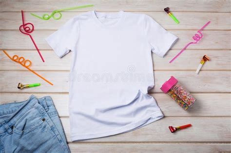 Download Kids T-shirt Mockup With Birthday Party Decor Stock Image ...