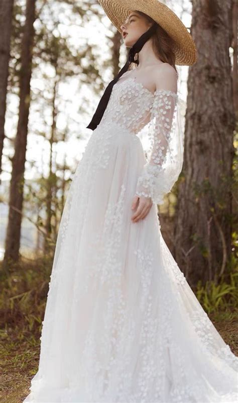 White Fairy A Line Wedding Dress With Detachable Long Sleeves Etsy