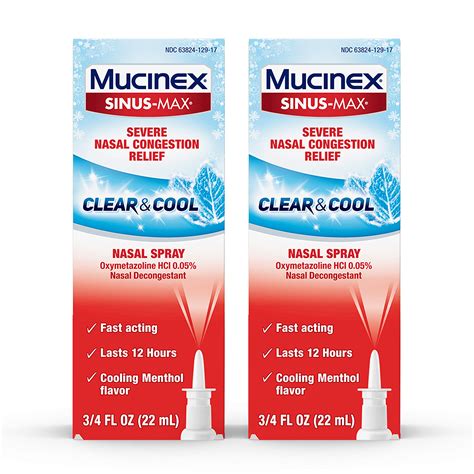 Buy Mucinex Sinus Max Clear And Cool Nasal Decongestant Spray Cooling Menthol Flavor 0 75 Fl Oz