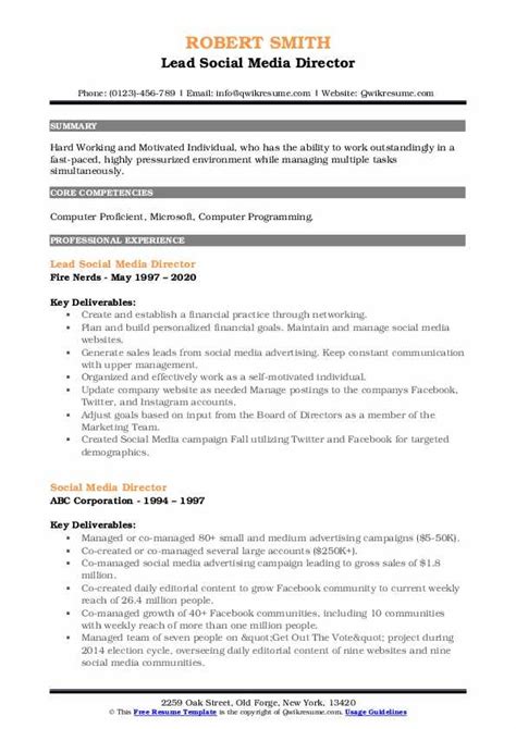 The problem with submitting your resume online to job. Social Media Director Resume Samples | QwikResume