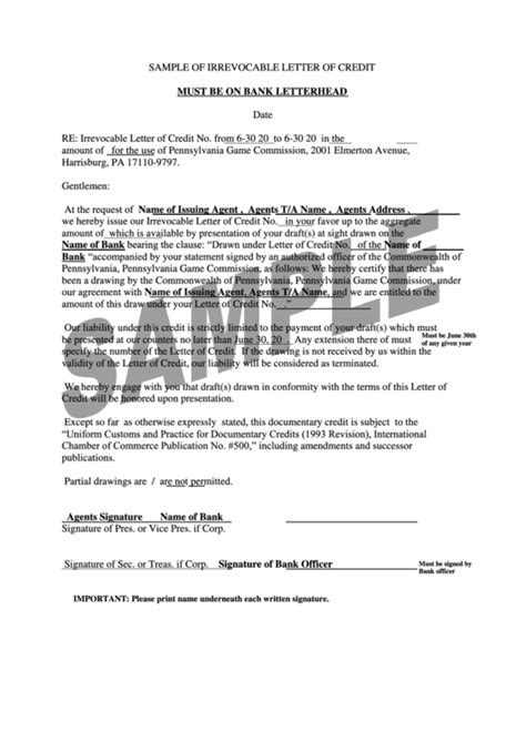 Printable Irrevocable Letter Of Credit All In One Photos