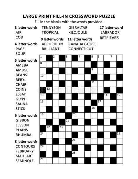 Large Print Puzzle Page With Fill In Crossword Puzzle