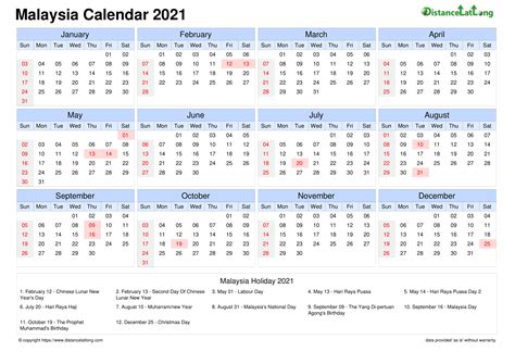 2021 Malaysia Public Holiday Calendar Printable Free Letter Templates