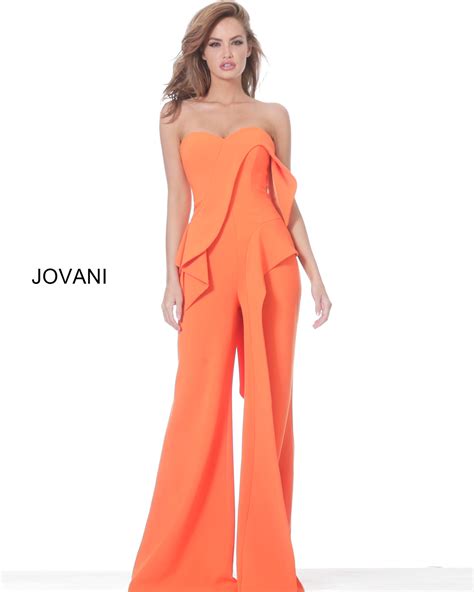 Jovani 04427 Orange Sweetheart Neckline Elegant Jumpsuit