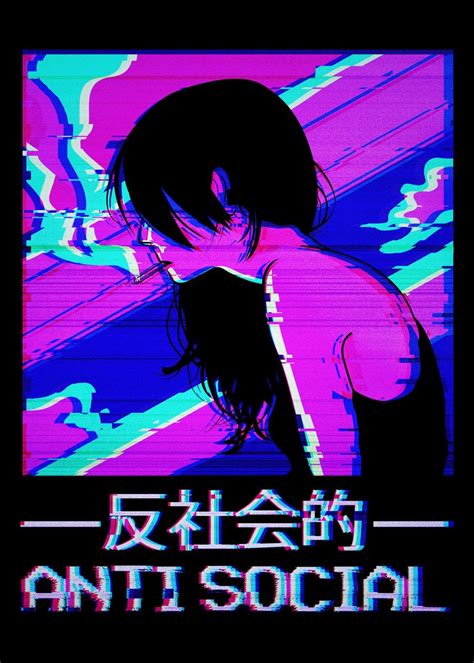 Vaporwave Anime Girl Poster Picture Metal Print Paint By