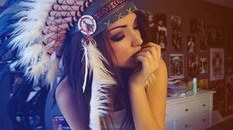 Wallpaper Model Brunette Photography Feathers Fashion Headdress Melanie Iglesias Girl