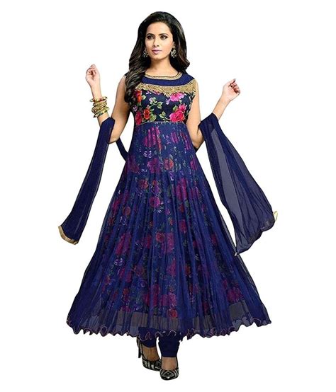 omsai fashion purple and blue bhagalpuri silk anarkali semi stitched suit buy omsai fashion