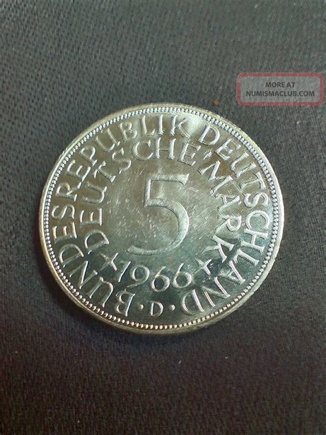 Uncirculated 1966 Dgermany 5 Mark Silver Foreign Coin 6250 Silver