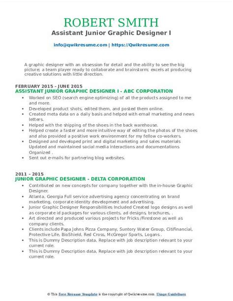 Junior Graphic Designer Resume Samples Qwikresume