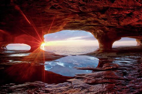 Sea Caves On Lake Superior At Sunset Photograph By Alex Nikitsin