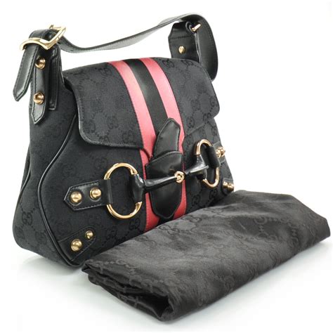 Gucci Monogram Horsebit Web Flap Bag Black 25765