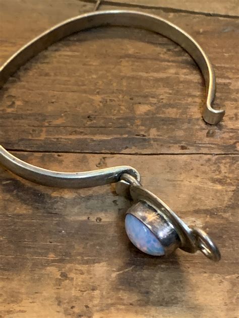 Vintage Taxco Opal Hinged Bangle Bracelet Sterling Silver Inch