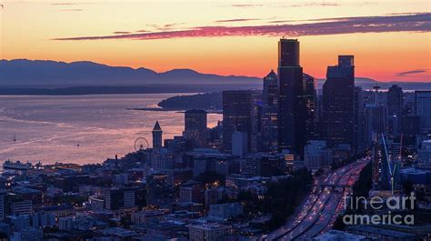 Downtown Seattle Sunset Evening Photograph By Mike Reid Fine Art America